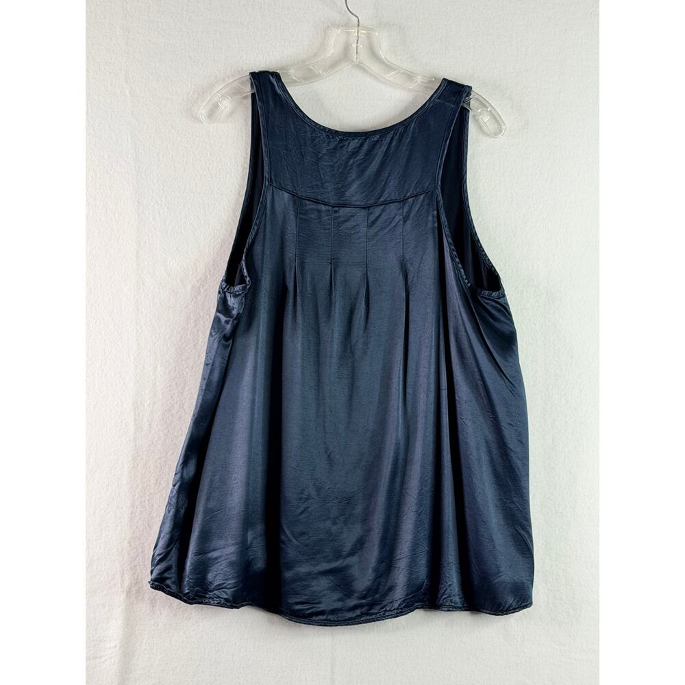 PJ Harlow Laura Tank Navy Blue Womens Large Satin Cami Lightweight Relaxed USA - Picture 5 of 10